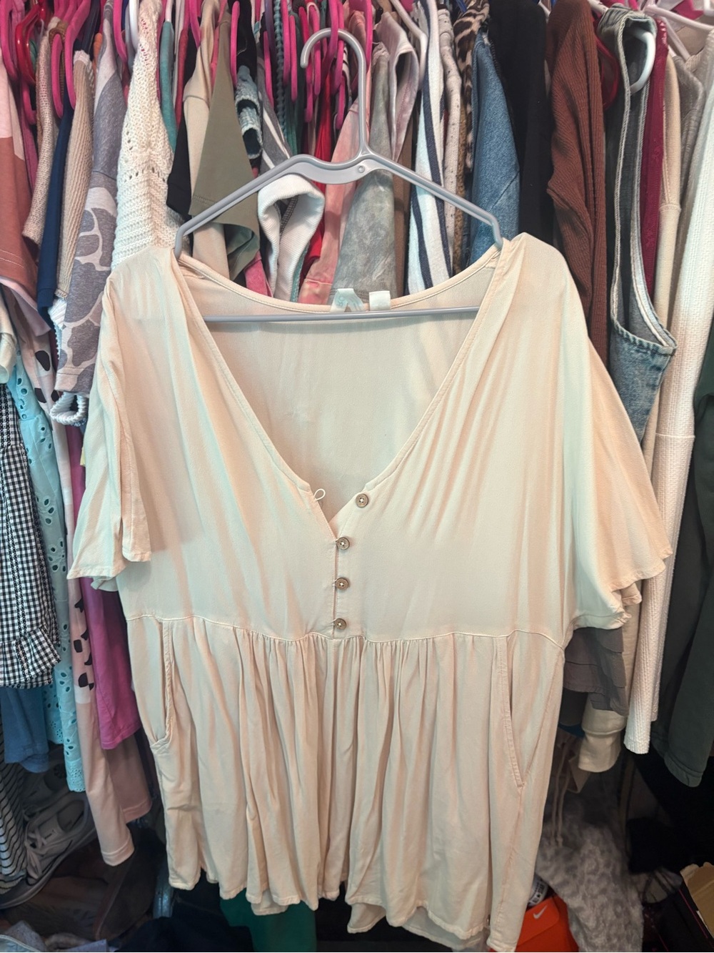 Roxy Cream Short-Sleeve V-Neck Button Romper